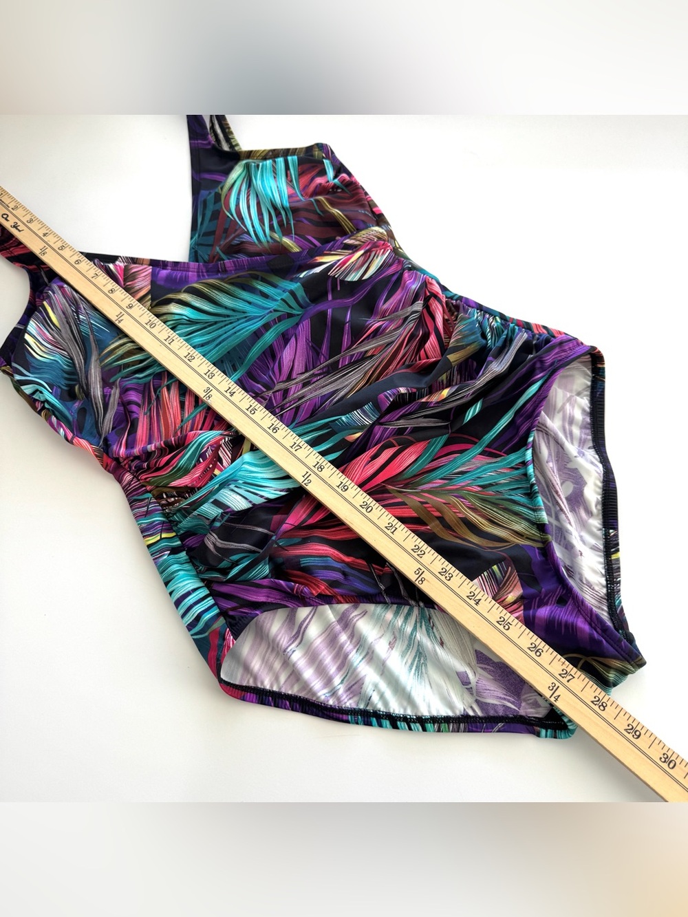 Miradonna by Miraclesuit Sz 12 One Piece Swimsuit Bahama Palms Tropical Leaves - Picture 10 of 11